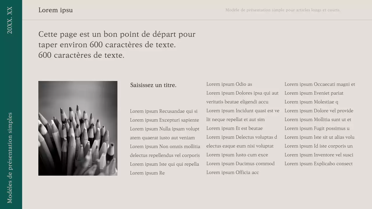 Une proposition de présentation simple en vert et beige