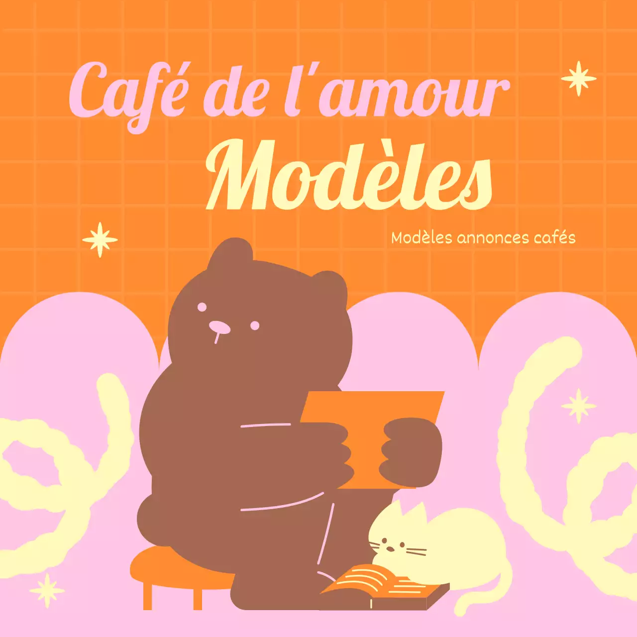 Une jolie collection de faire-part de cafés orange et rose.