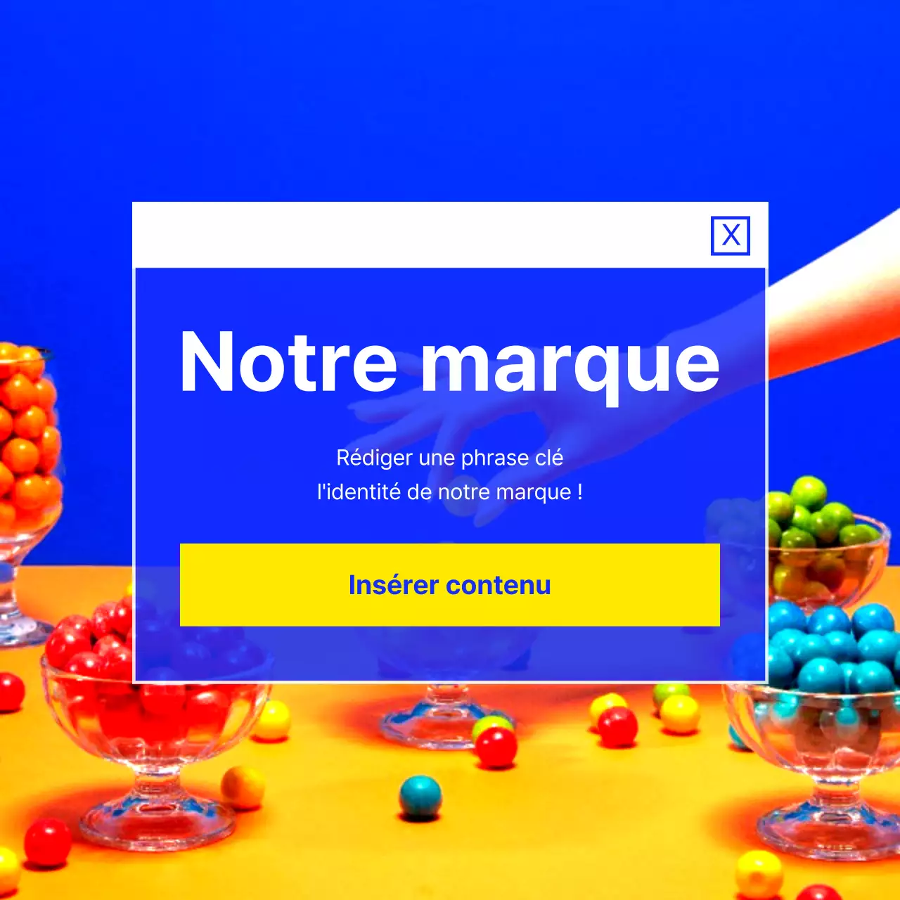 Promouvoir la marque d'un dessert bleu.