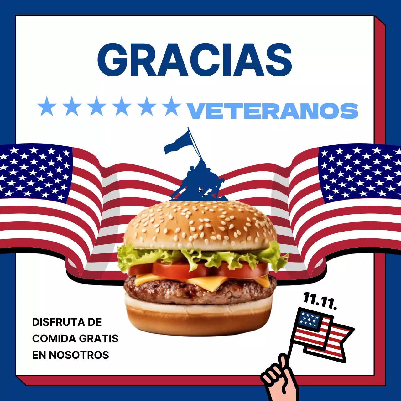 Anuncio retro blanco y azul del Día de los Veteranos