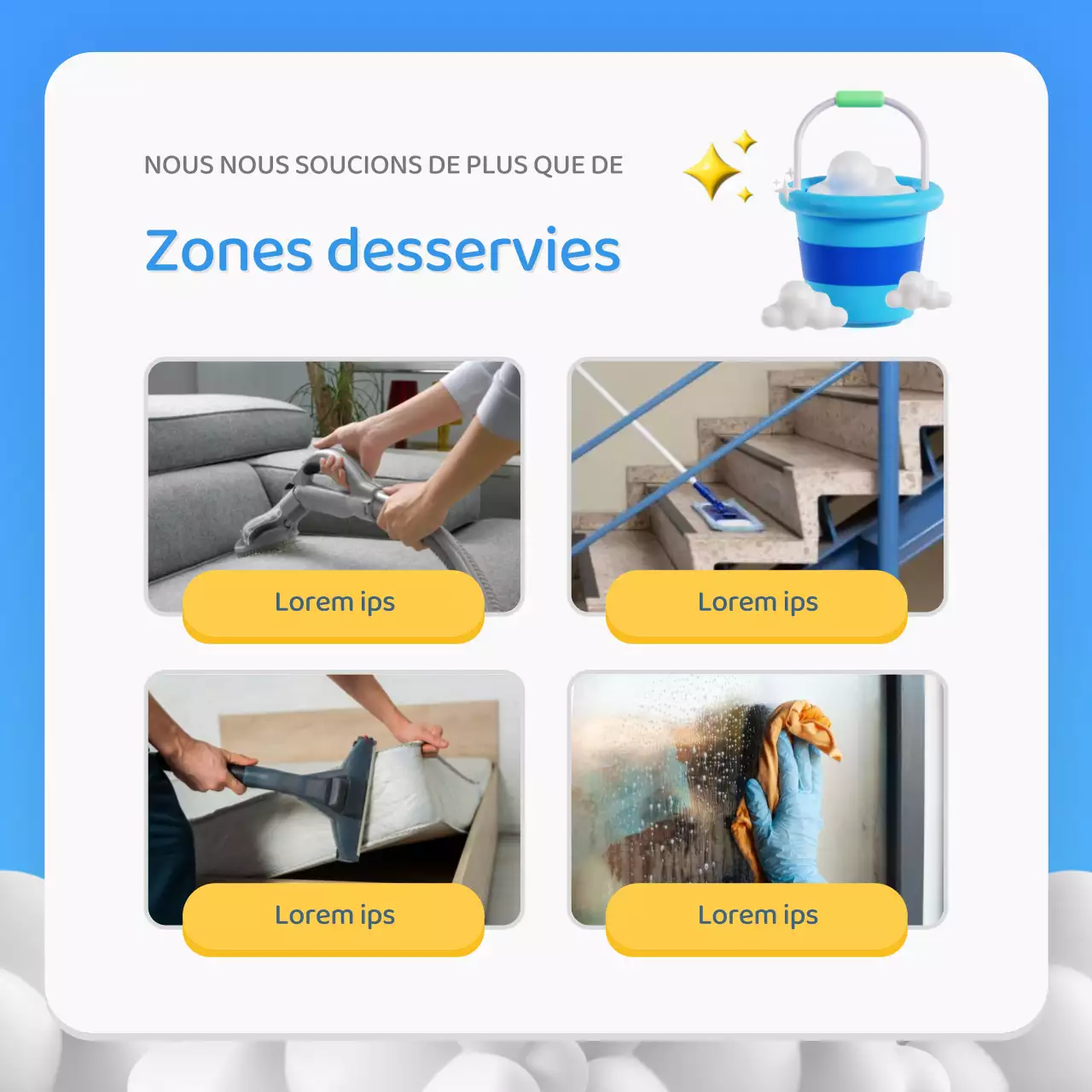 Promotion d'une simple agence de nettoyage bleue et jaune