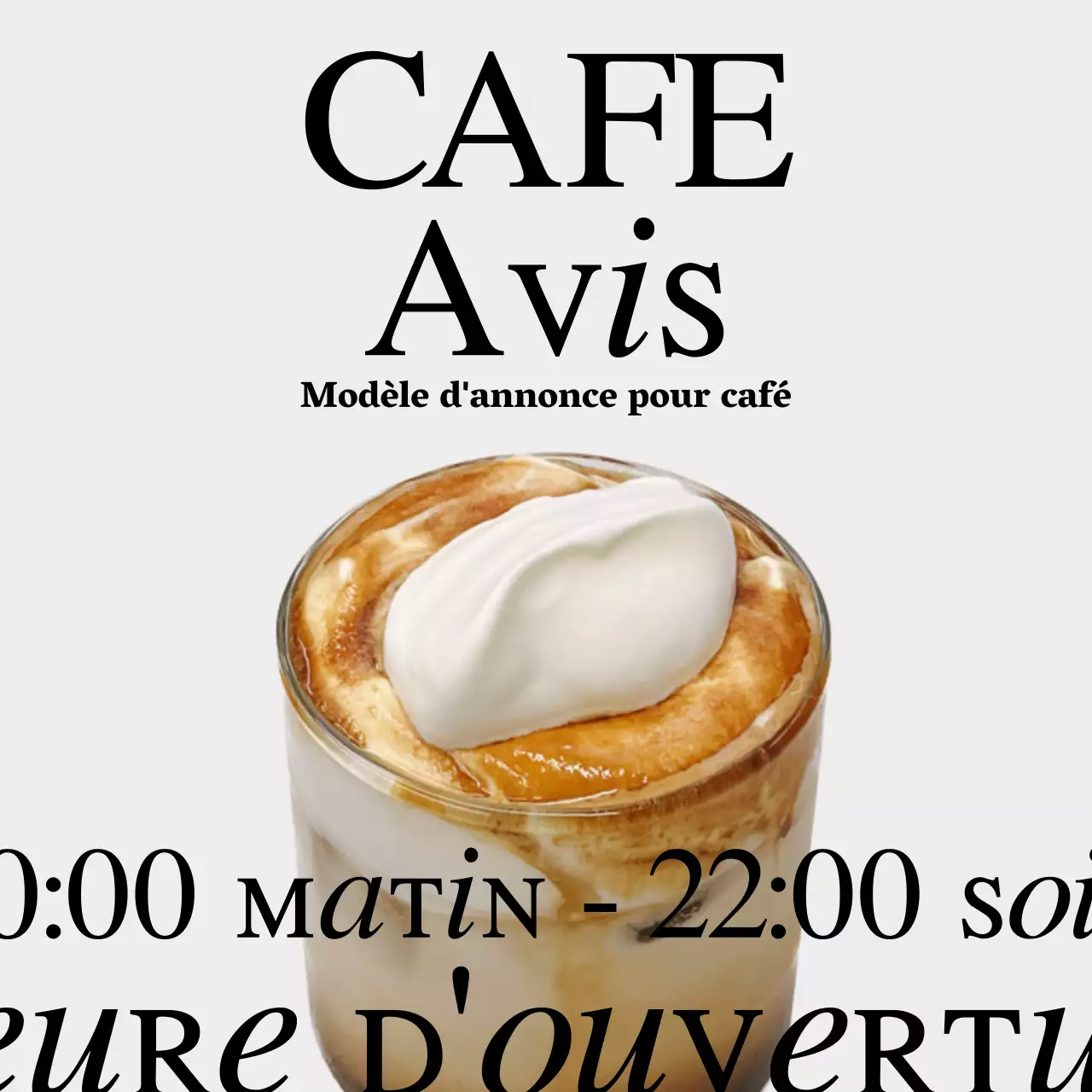 Annonce de café minimaliste en gris et noir et blanc