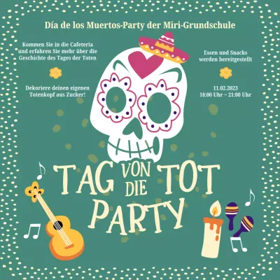 Grüne und gelbe trendige Einladung zum Tag der Toten