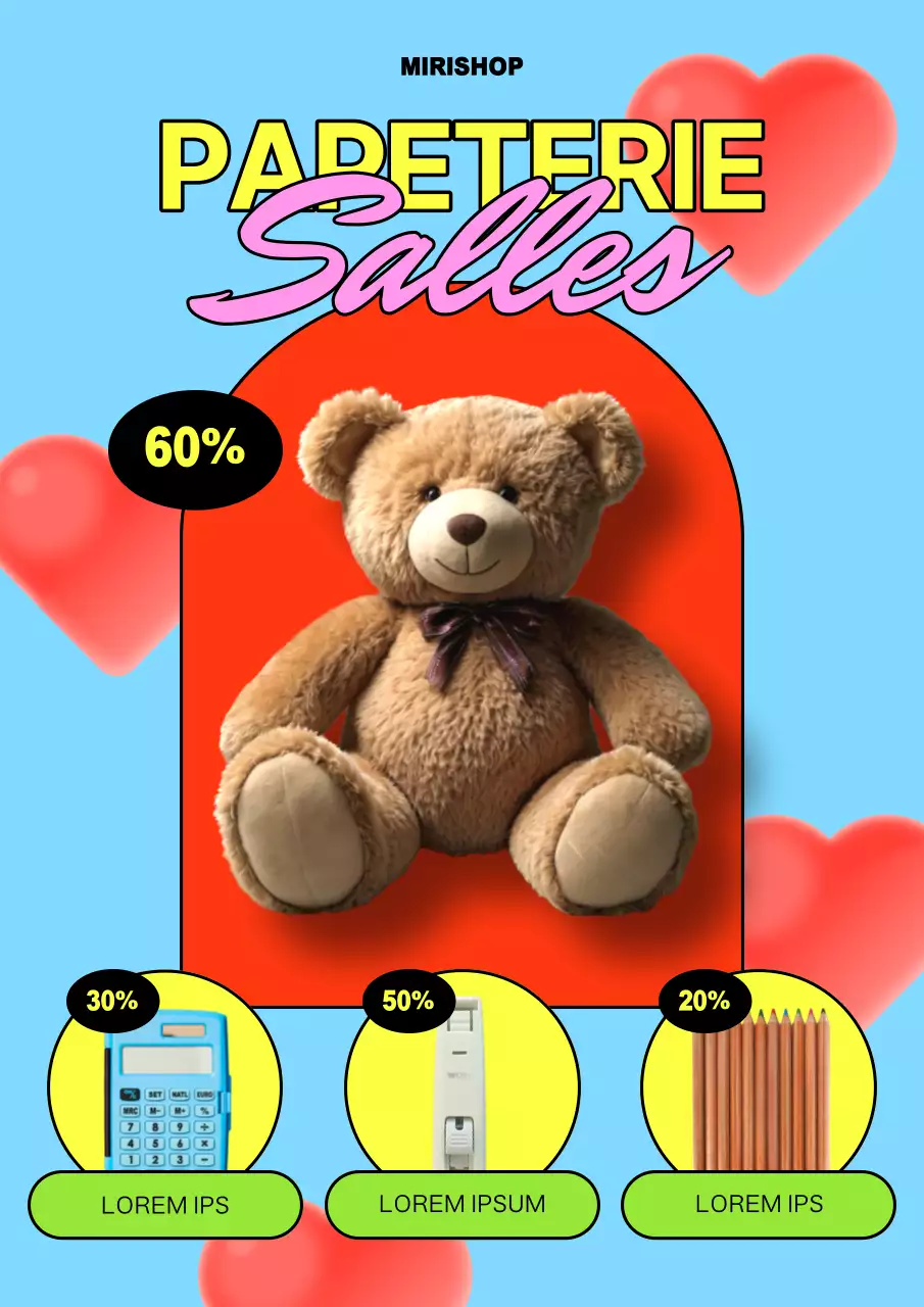 Annonce de réduction pour du papier à lettres design vintage en bleu clair et rouge