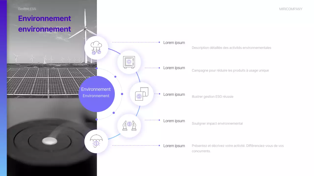 Un rapport de durabilité ESG moderne en violet et bleu clair