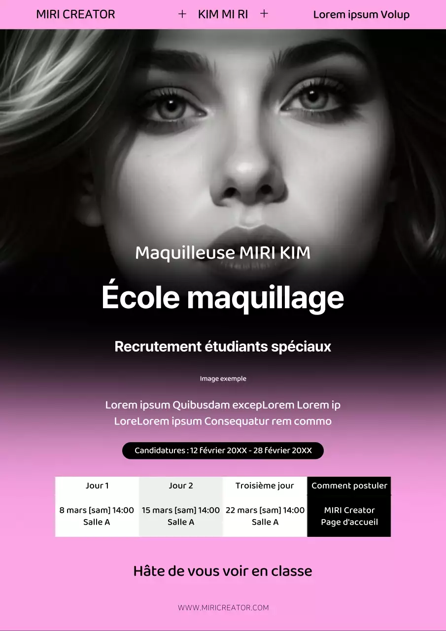 Annonce d'une conférence spéciale sur le maquillage simple rose et noir