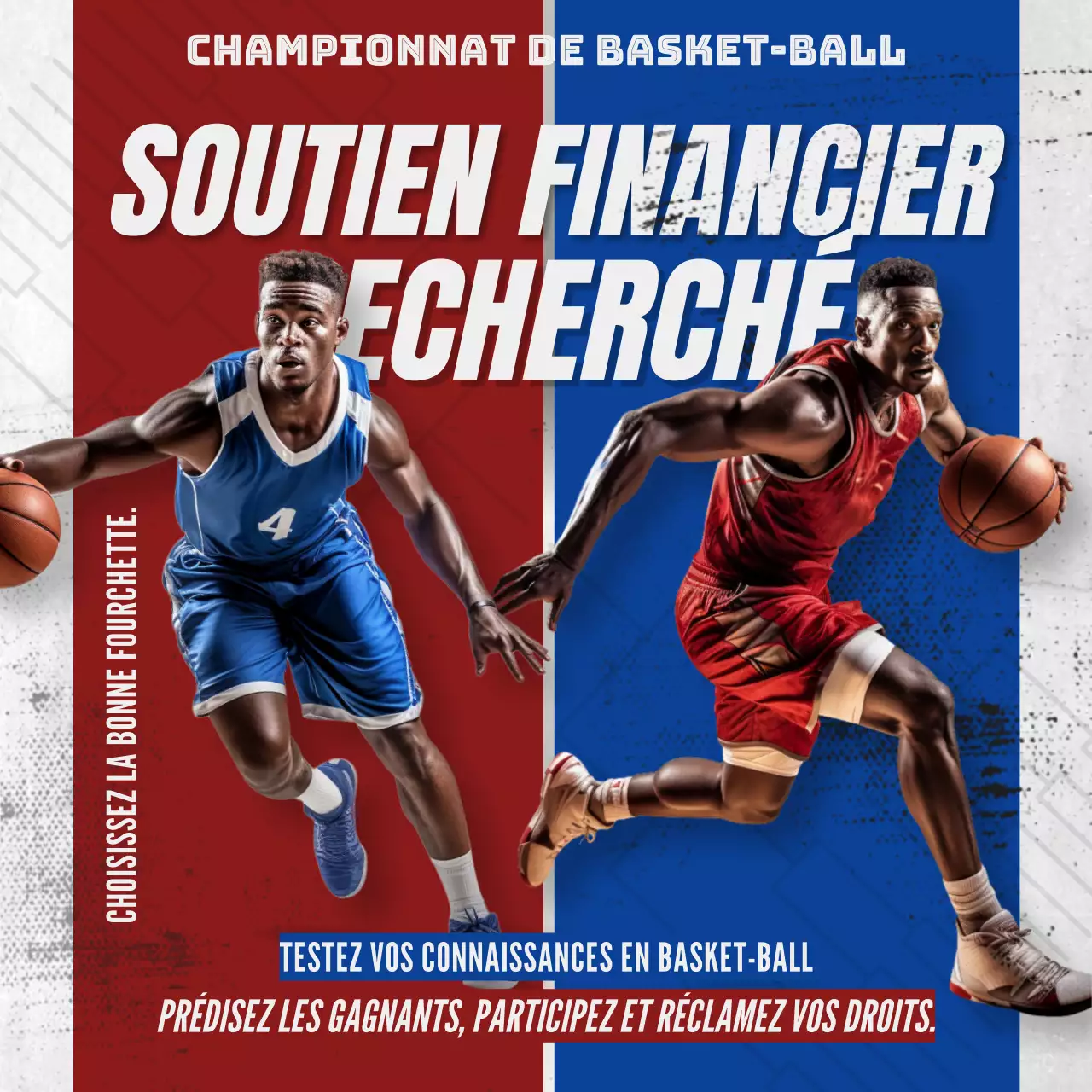 Publicité rouge et bleue pour la prédiction du tableau de chasse de la March Madness