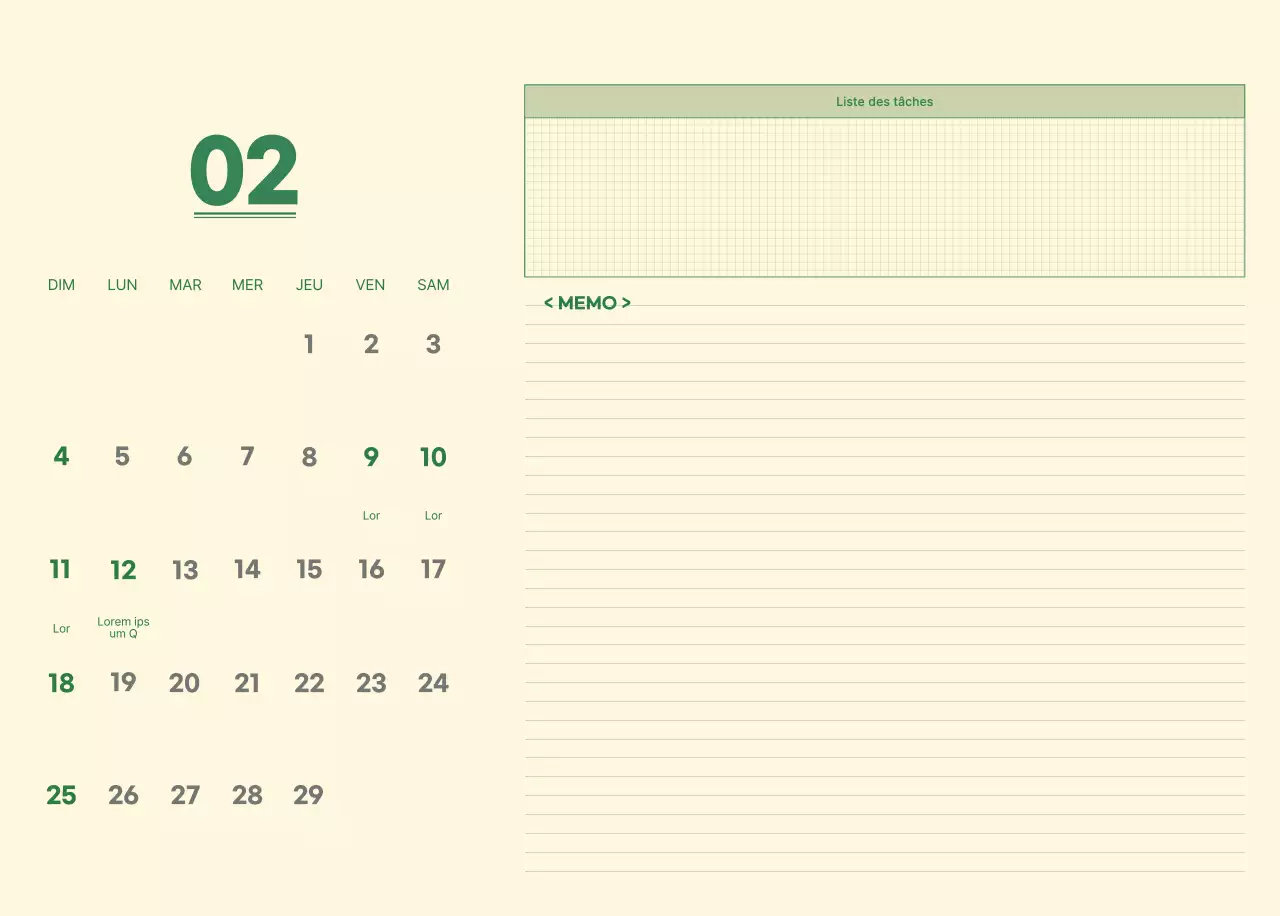 Calendrier mural SAT D-day notepad concept en vert et jaune clair