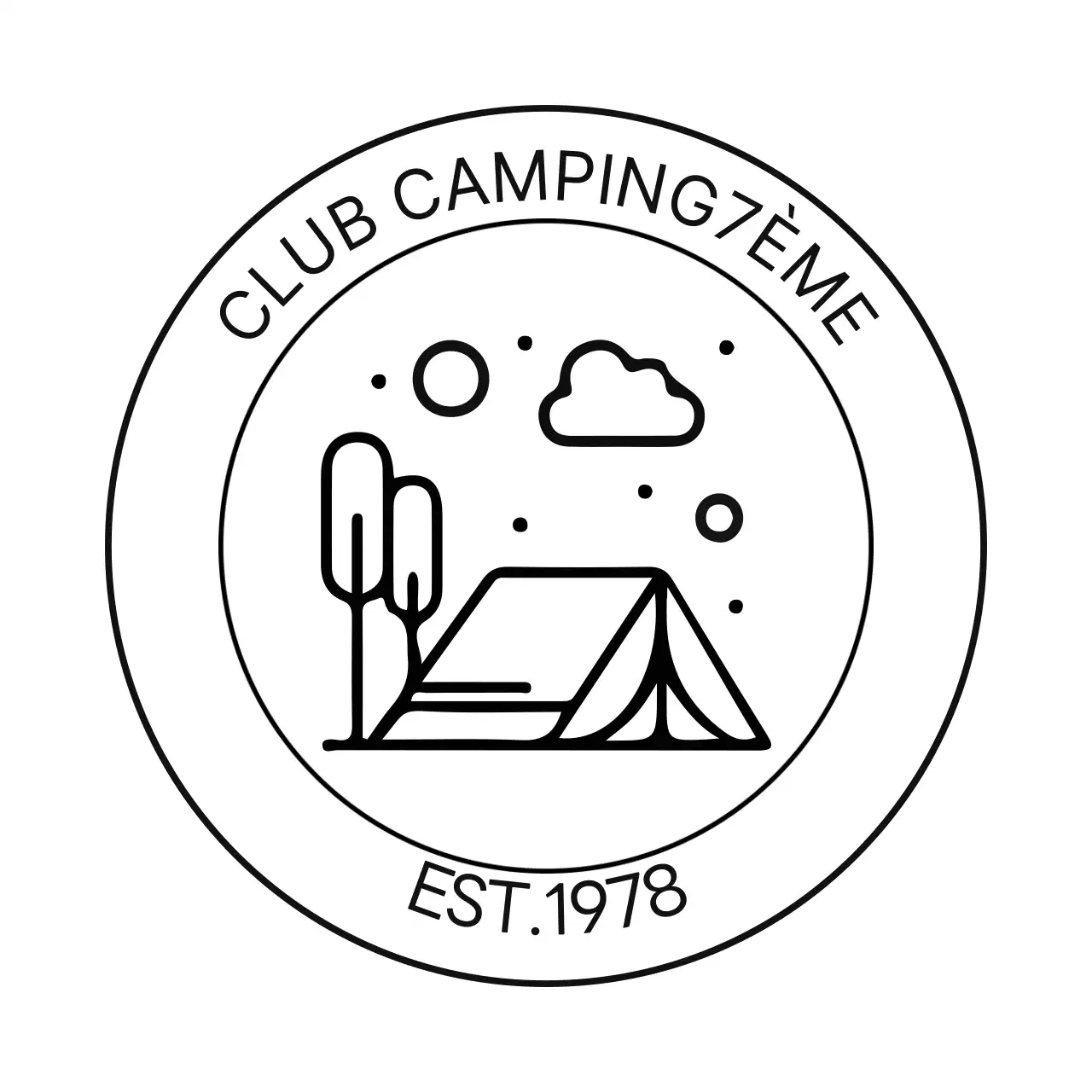 Club de camping simple sous la forme d'un logo avec une illustration de camping
