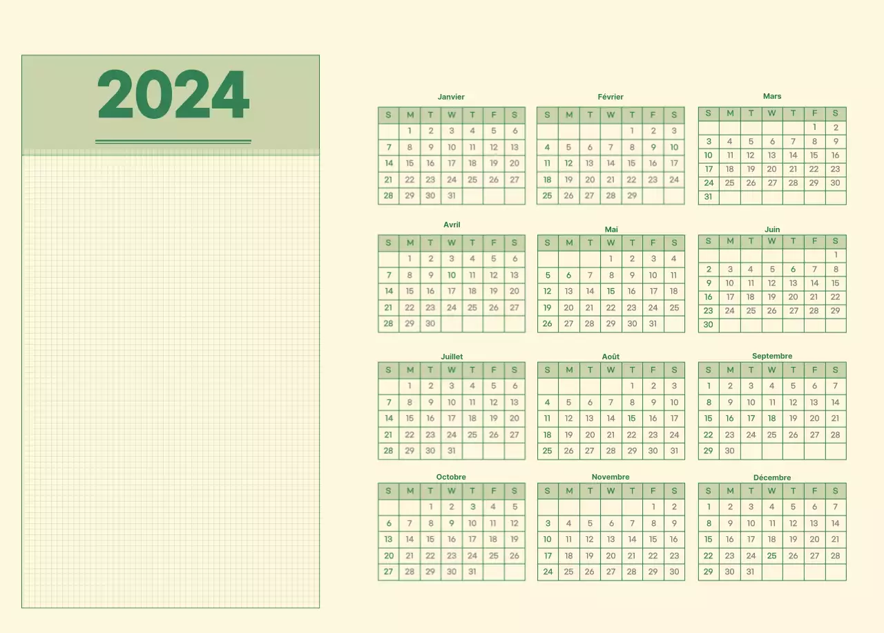 Calendrier mural SAT D-day notepad concept en vert et jaune clair