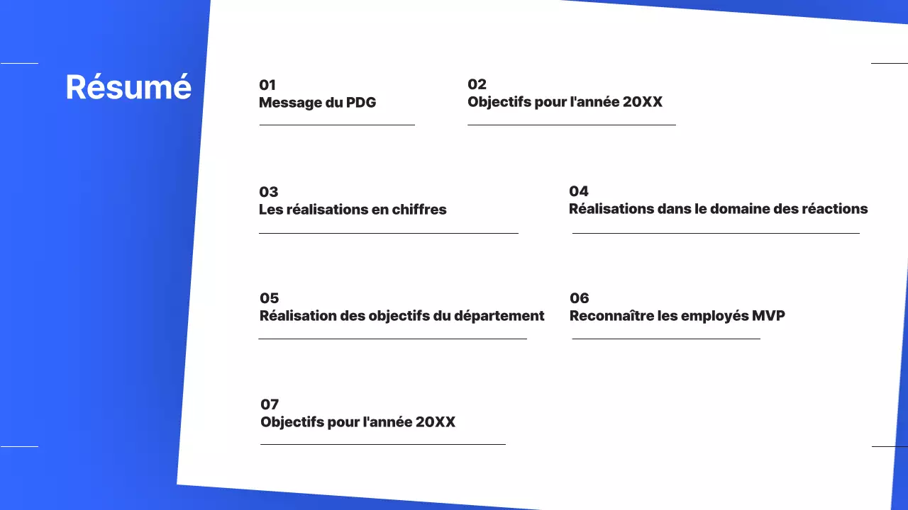 Un simple rapport de performance de fin d'année en bleu