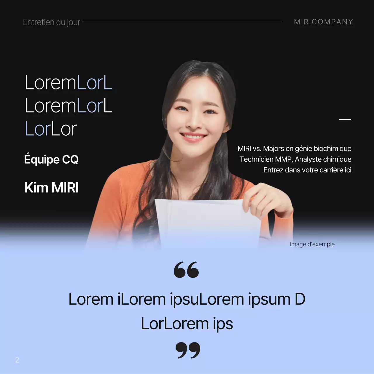 Informations minimales sur l'entretien d'embauche en bleu clair et noir