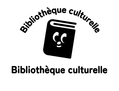 Logo d'une bibliothèque avec une jolie illustration de livre