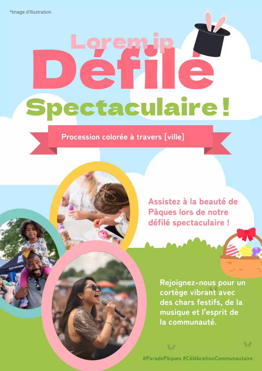 Publicité pour la parade de Pâques sur le thème de la nature en rose et vert