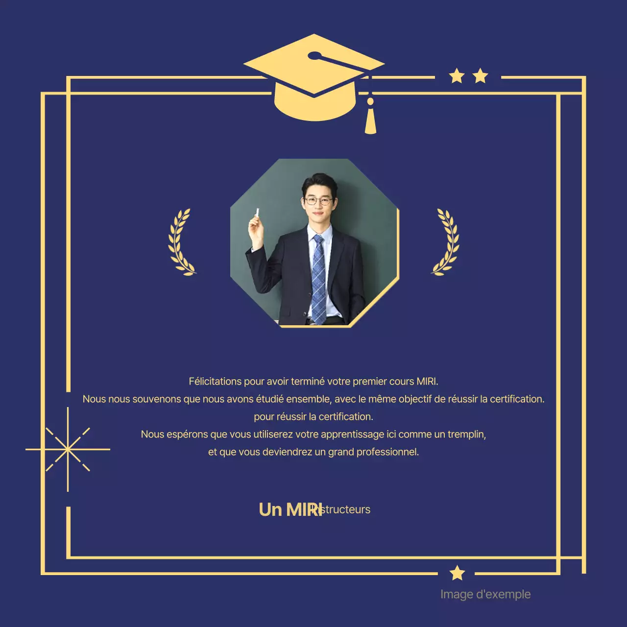 Un billet de fin d'études classique en bleu marine et en or