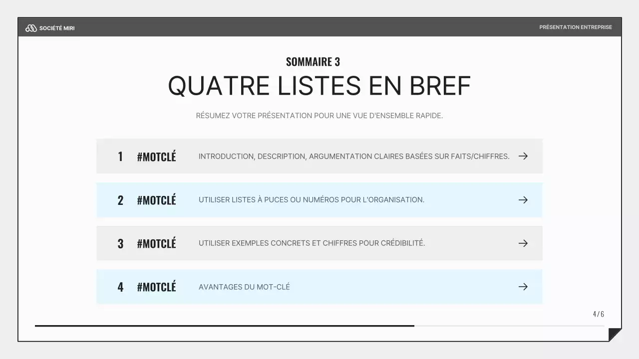 Une présentation commerciale simple en noir et bleu clair