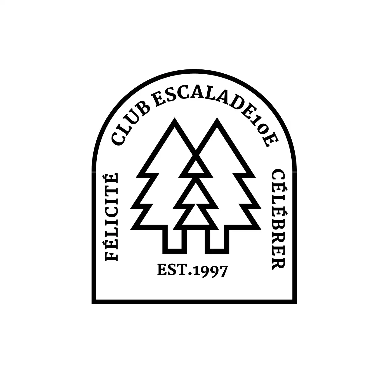Camping club avec un logo en forme d'arc avec une illustration d'arbre