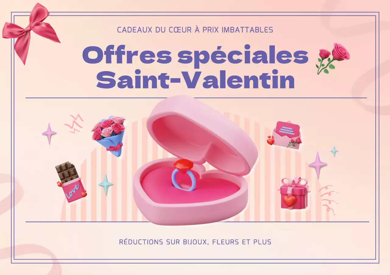 Publicité géométrique pour la Saint-Valentin en rose et violet