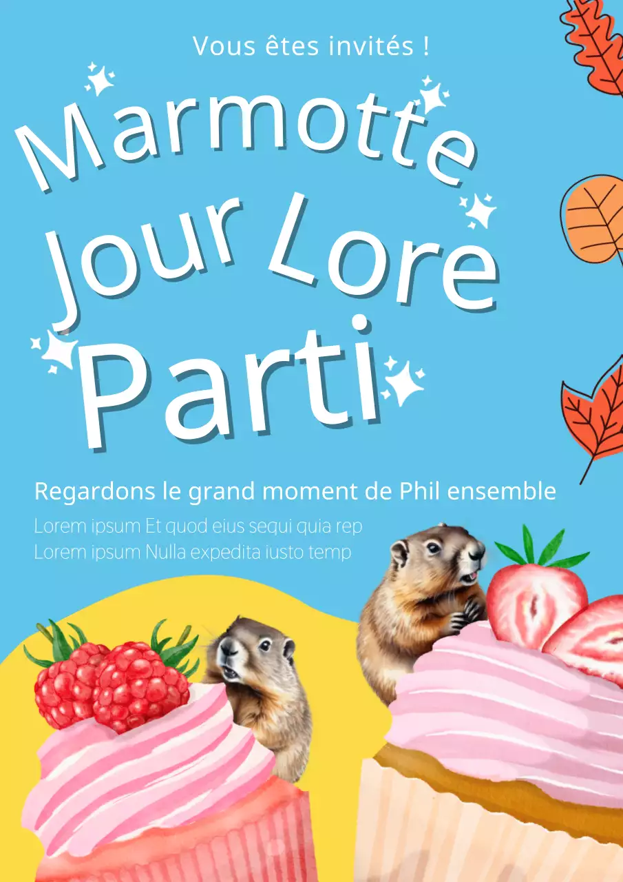 Invitation à la fête de la marmotte vintage bleu ciel et jaune