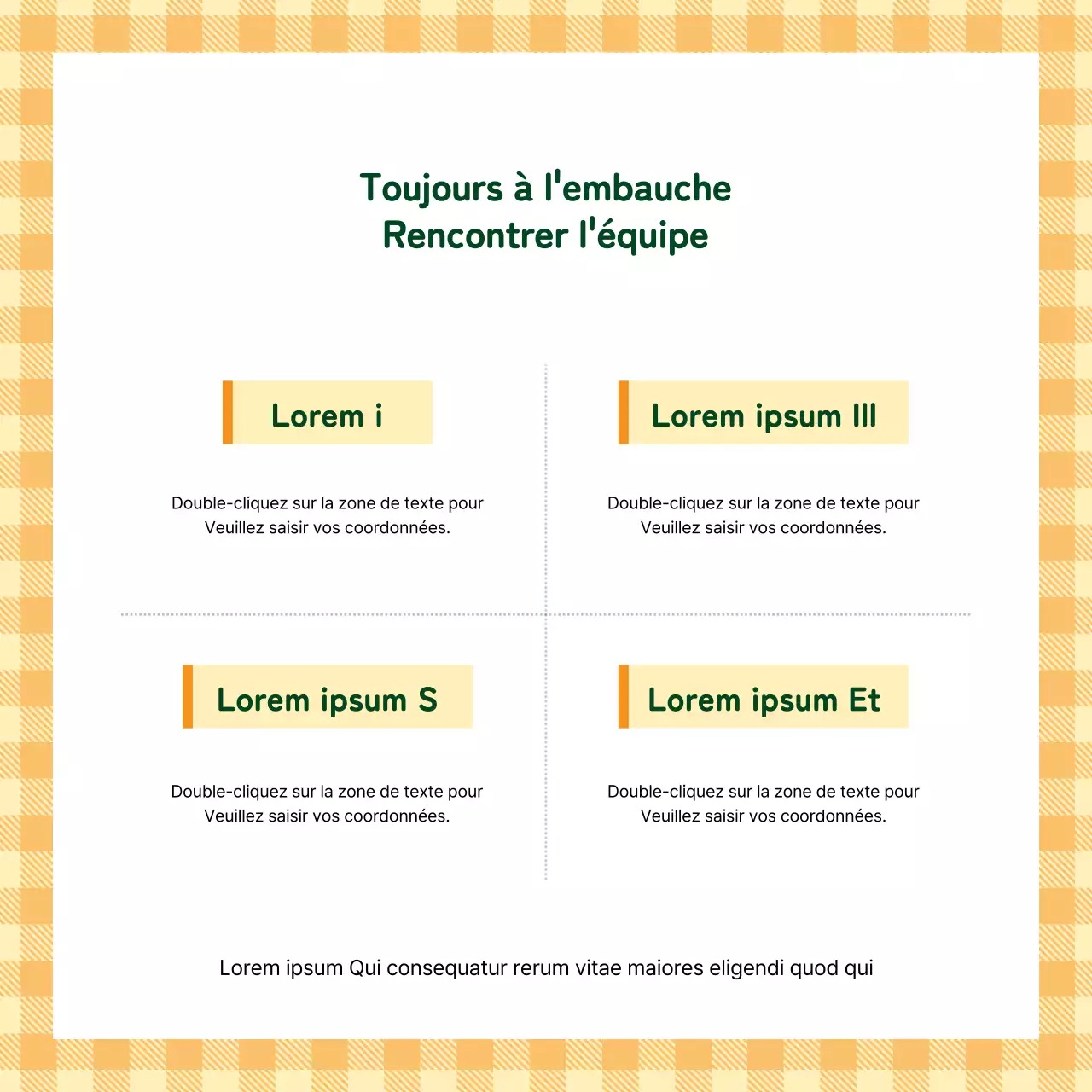 Un simple argumentaire orange et vert pour le recrutement d'une équipe de yoga