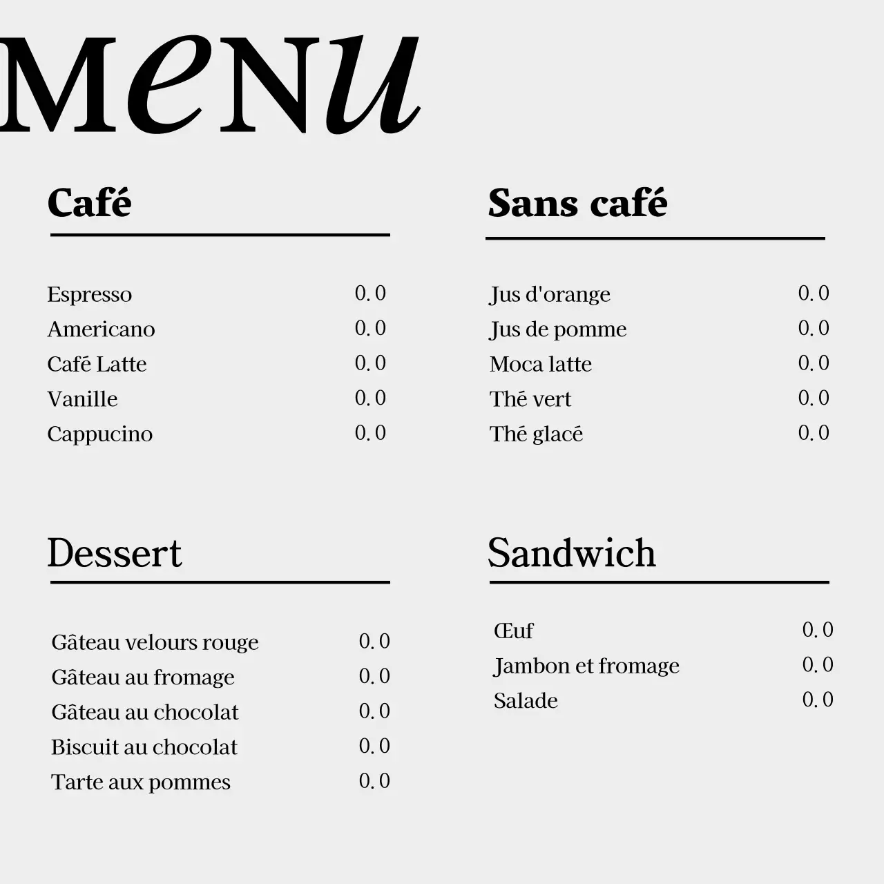 Annonce de café minimaliste en gris et noir et blanc