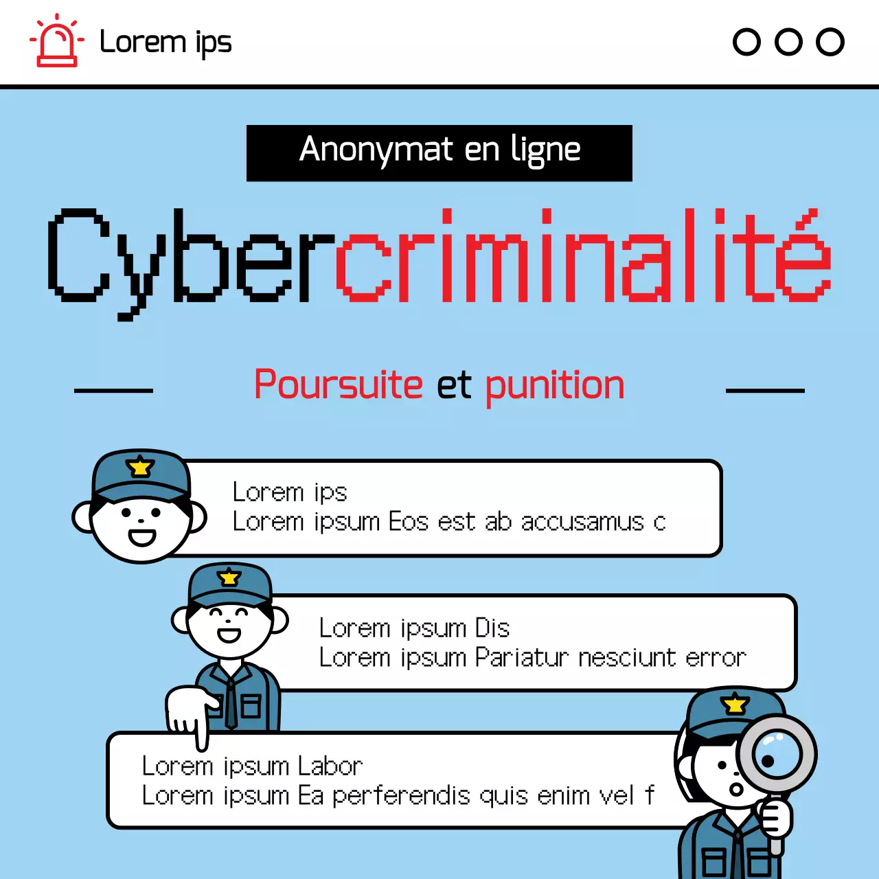 Un simple avis de cybercriminalité en bleu clair et rouge