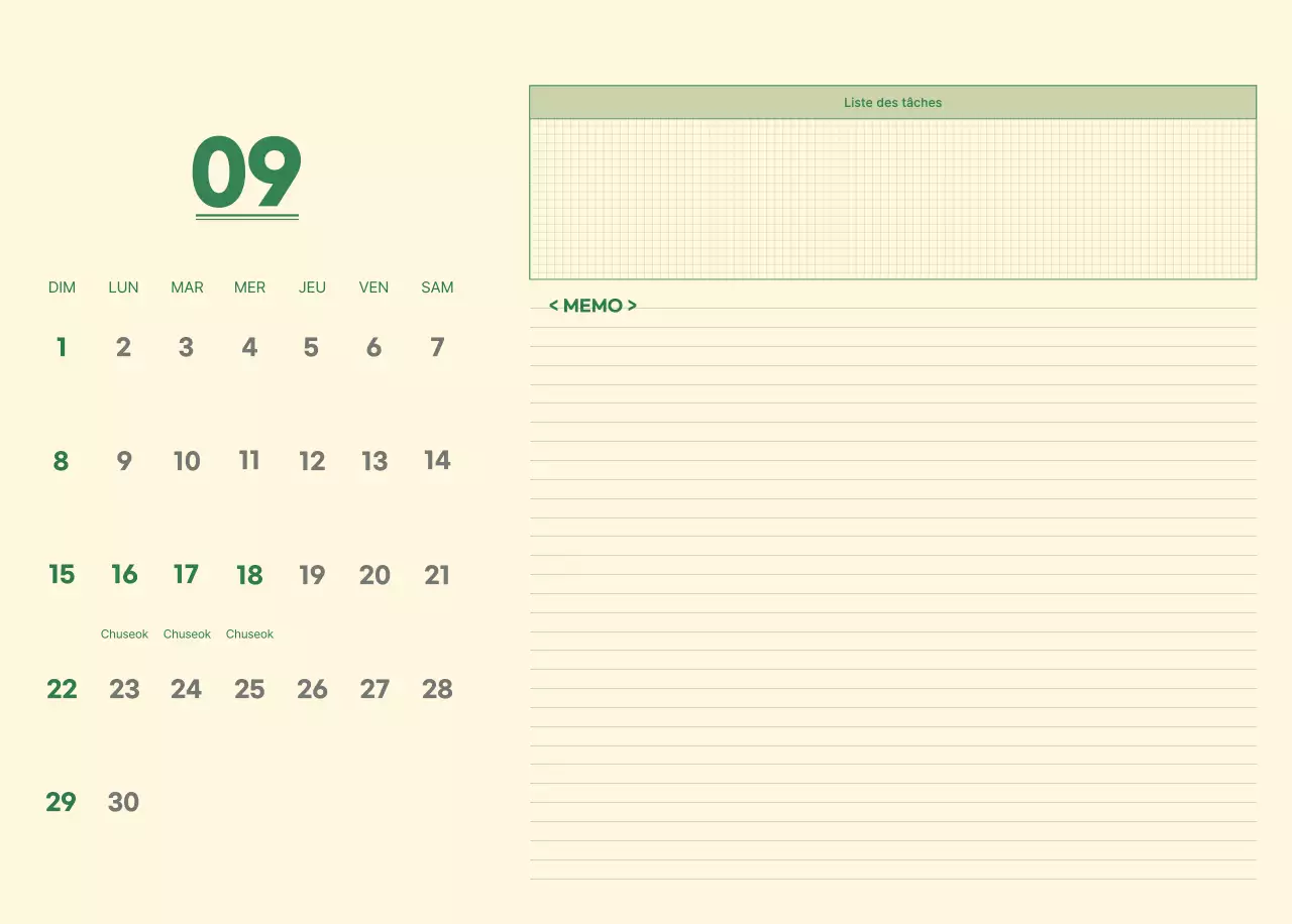 Calendrier mural SAT D-day notepad concept en vert et jaune clair