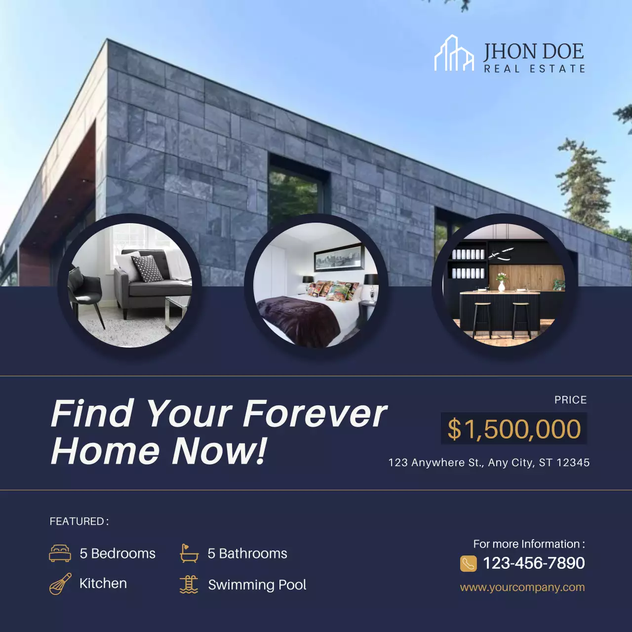 Navy Modern Real Estate Promotion Social Media Post