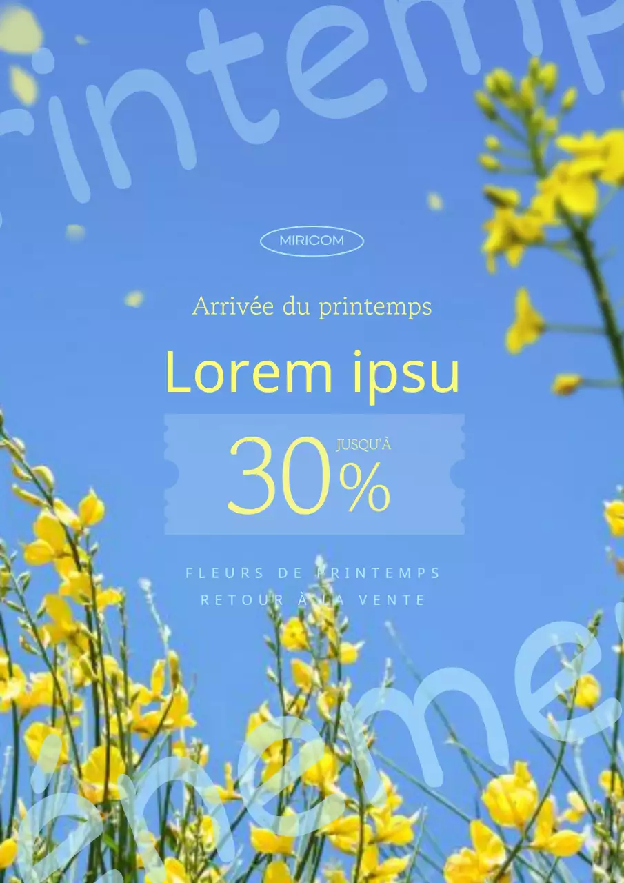 Promouvoir une simple vente de printemps en jaune et bleu clair