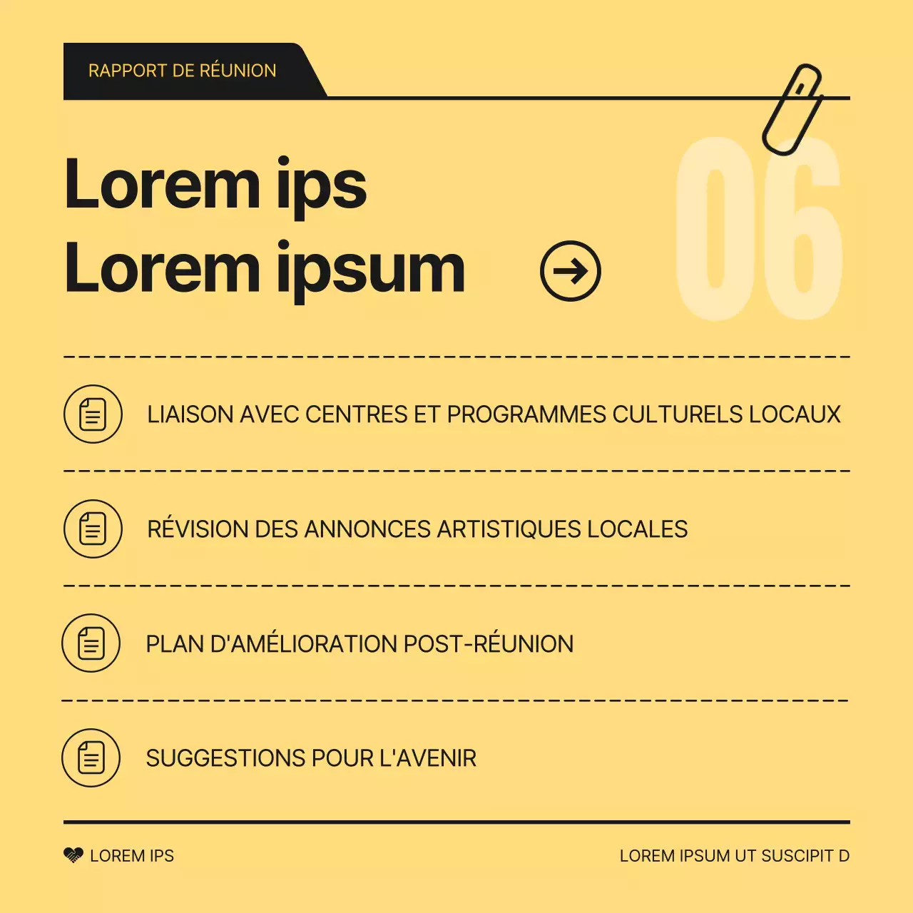 Un simple rapport jaune et noir sur les résultats de la réunion
