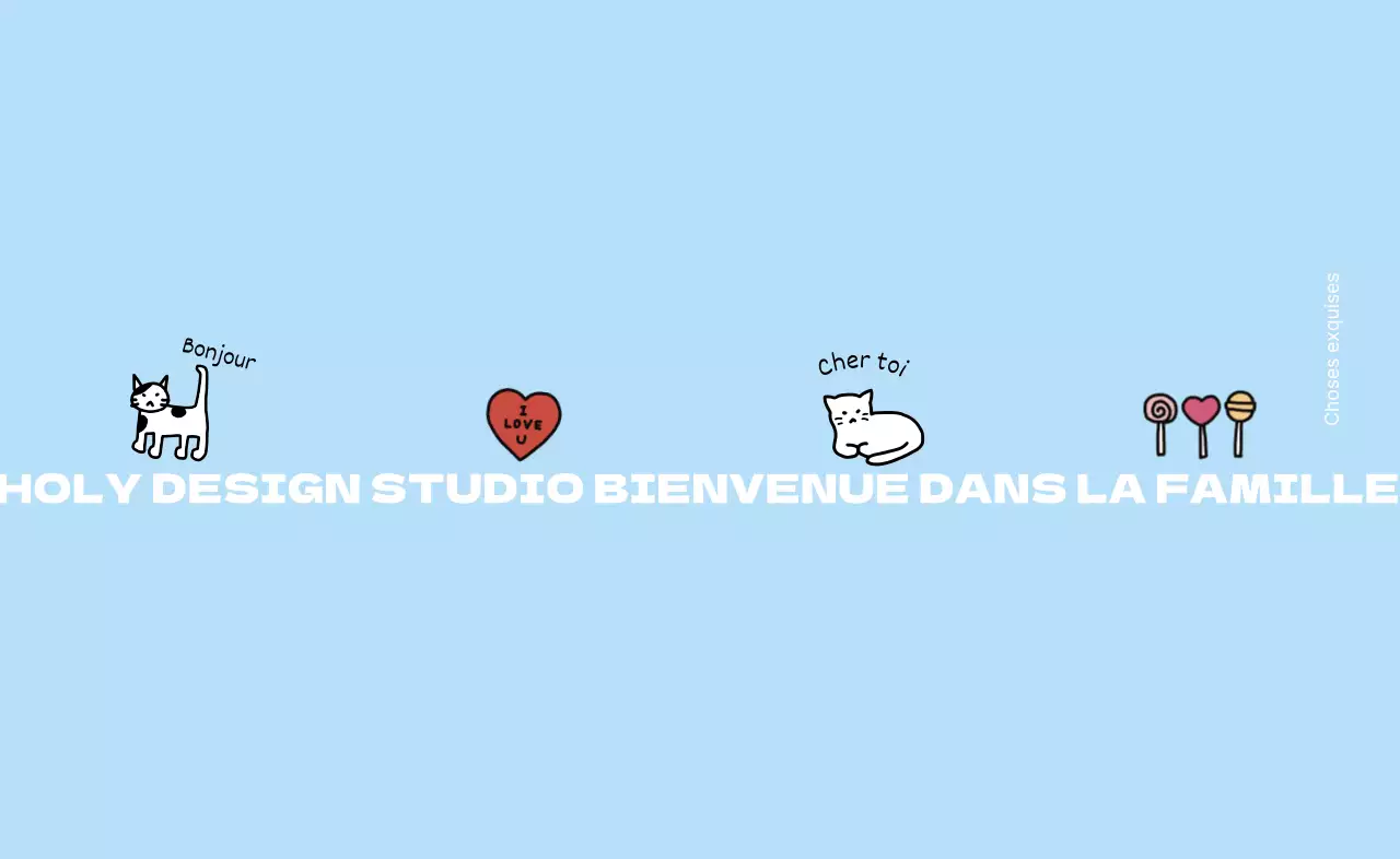Kit de bienvenue d'un studio de design avec un chat dessiné à la main et un concept mignon