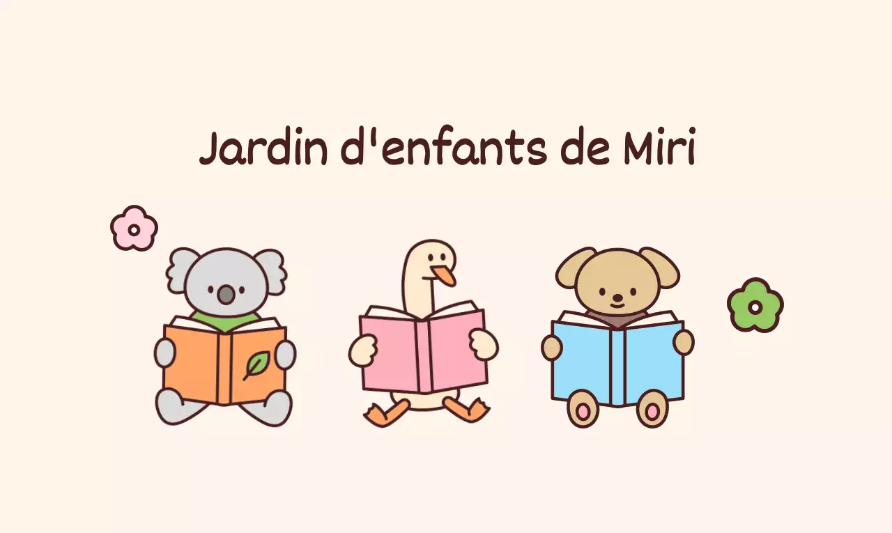 École maternelle avec de jolies illustrations d'animaux tenant des livres