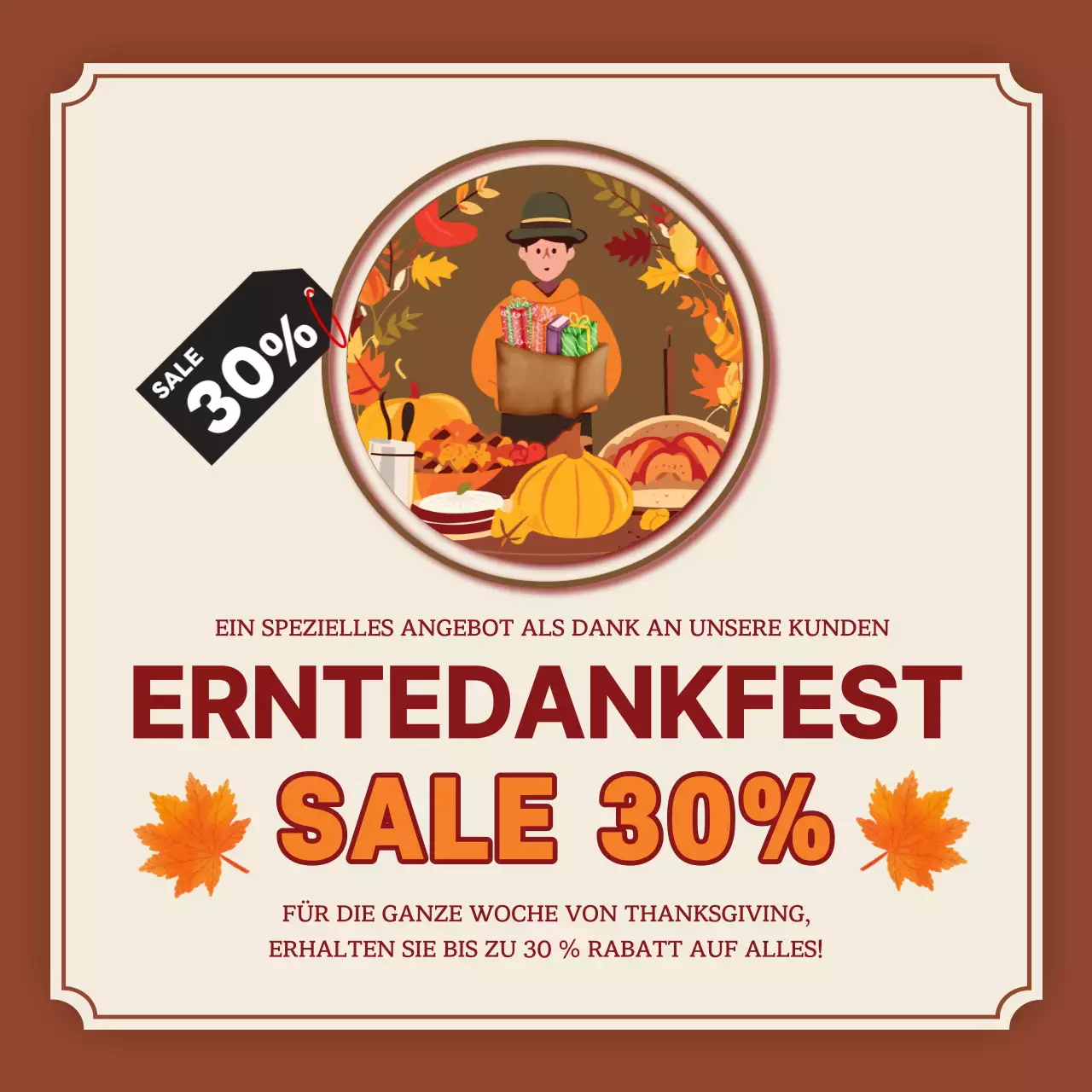 Beige und braun einfach Thanksgiving Sale Werbung