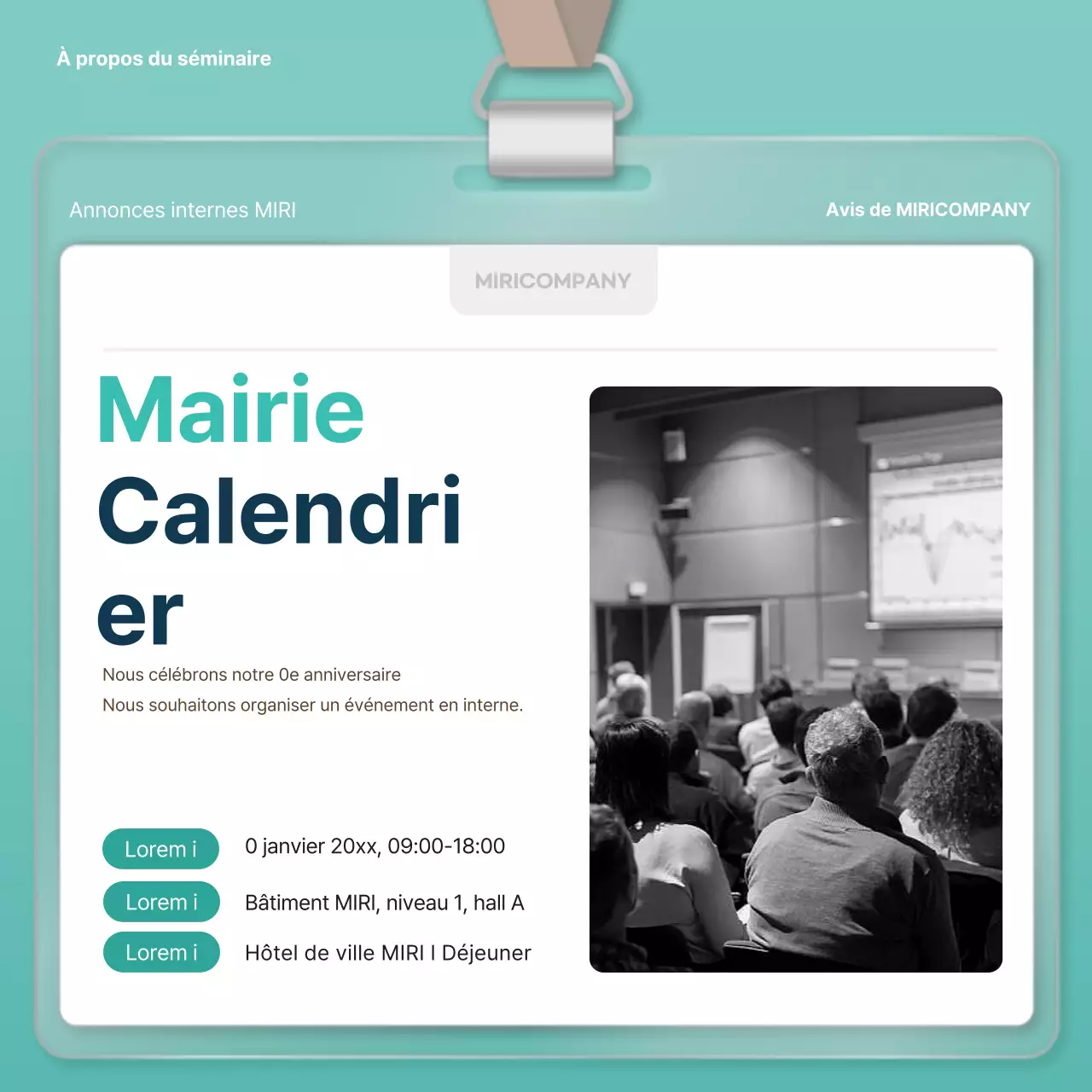 Planificateur moderne de faire-part d'entreprise d'un an en blanc et bleu clair