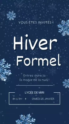 Invitation à une soirée dansante classique d'hiver en bleu marine et blanc