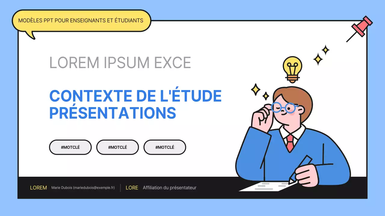 Présentation des éléments d'étude bleu et jaune