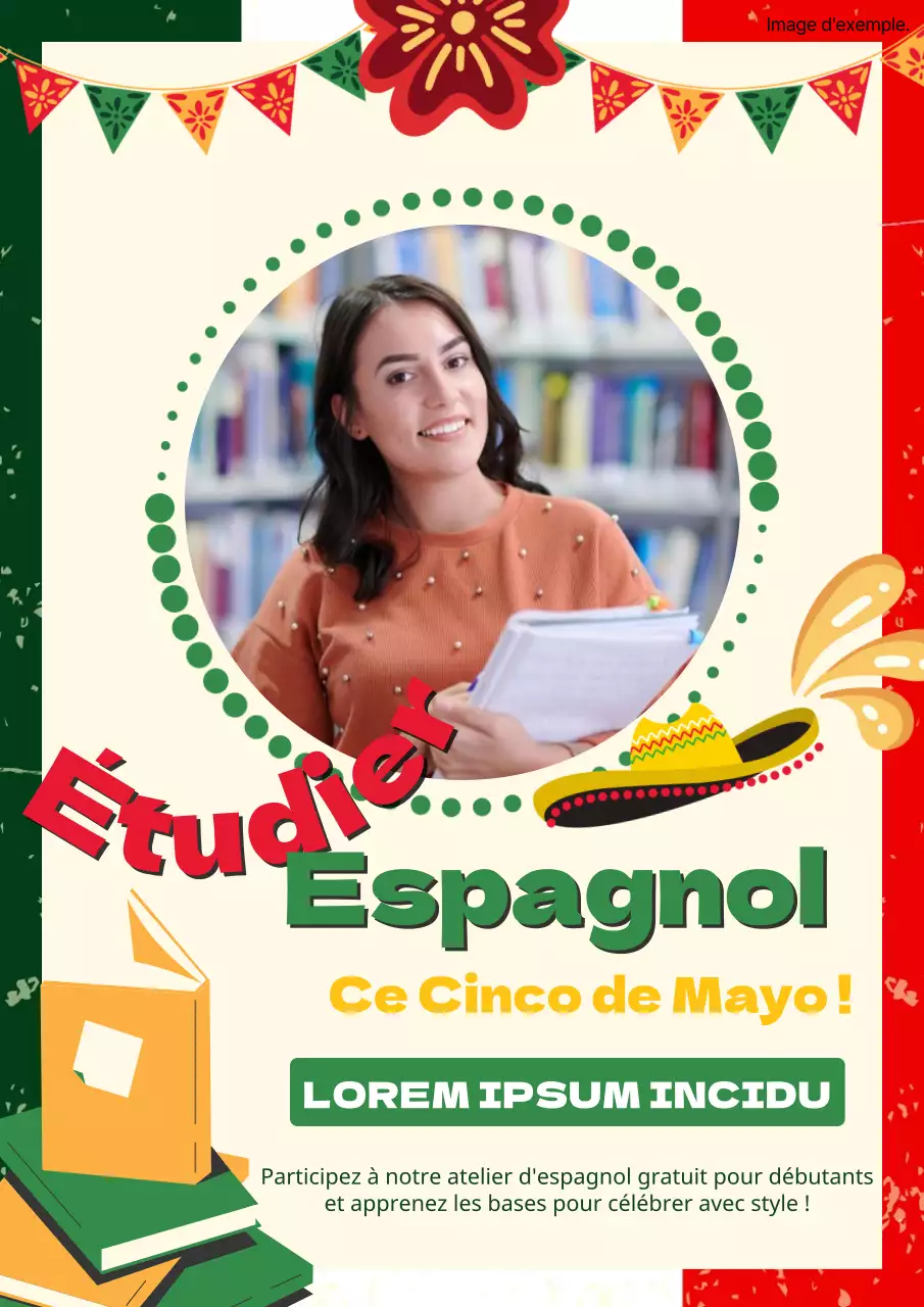 Publicité pour les cours d'espagnol en vert et en jaune