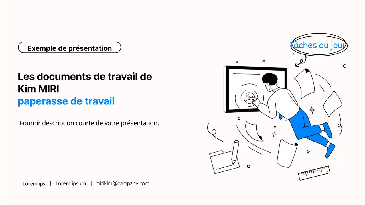 Présentation simple de travail de bureau en bleu et noir