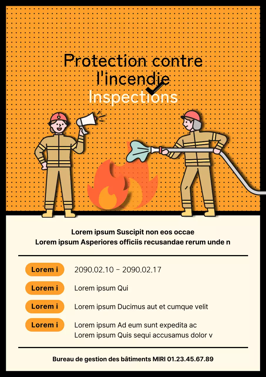 Avis d'inspection incendie orange et ivoire mignon