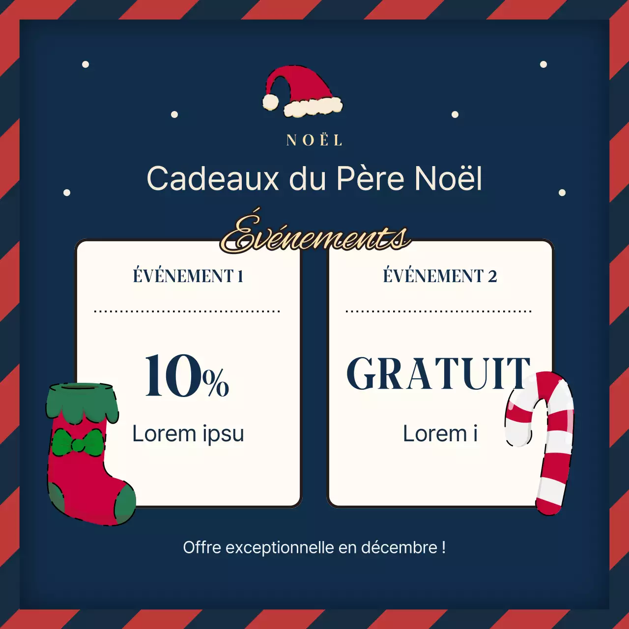 Promouvoir un événement de vacances bleu marine et rouge