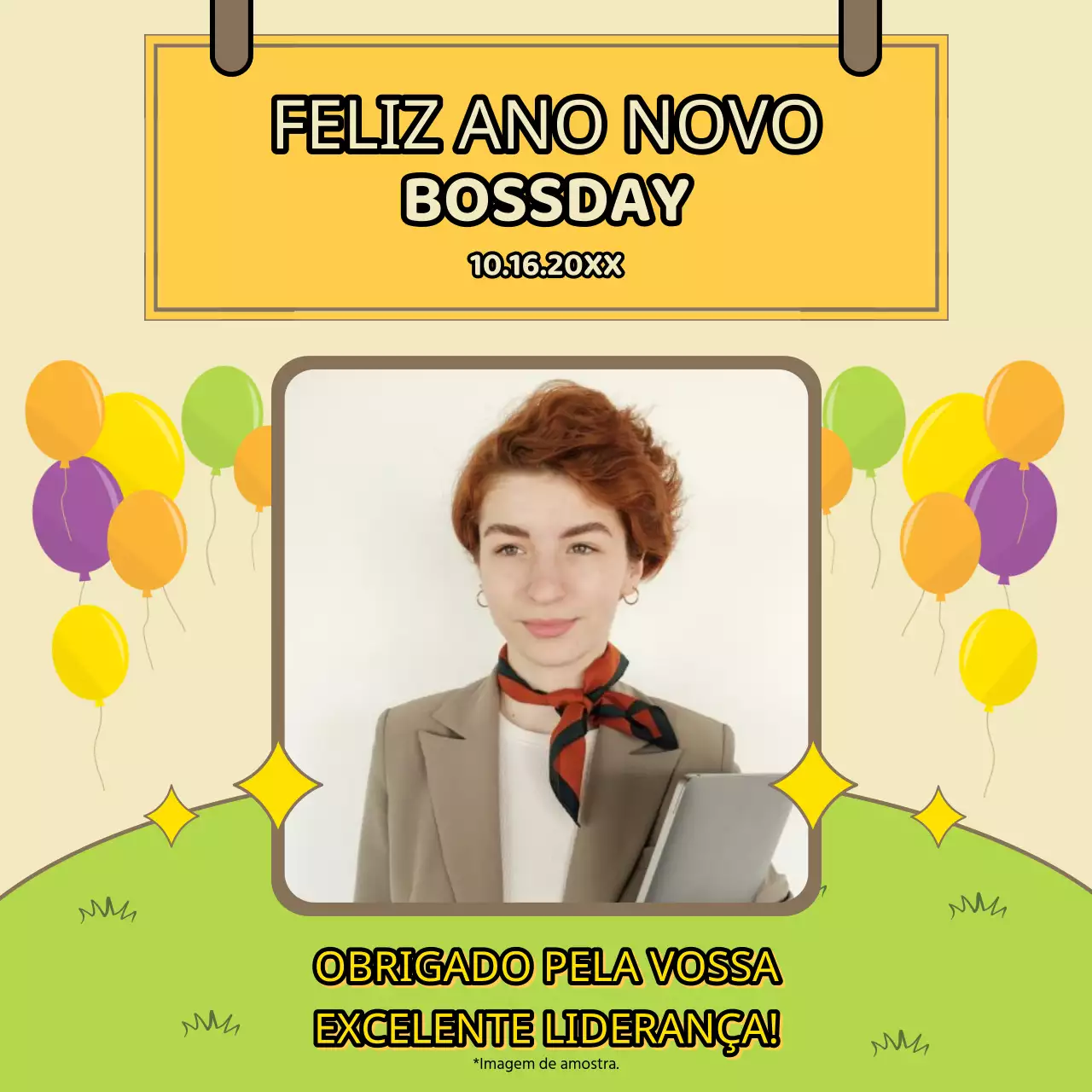 Aviso kitsch amarelo e lima de Feliz Dia do Chefe