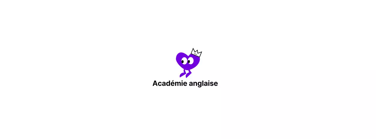 Académie d'anglais avec un concept mignon mettant en scène des personnages au cœur violet