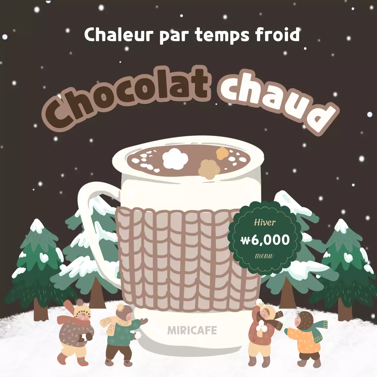 Publicité kitsch pour le chocolat chaud au lait en beige et marron