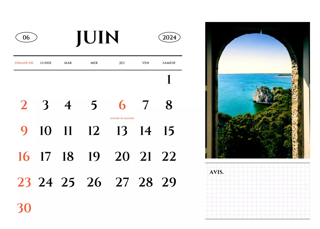 Un calendrier de style simple avec un concept de photographie de voyage émotionnel