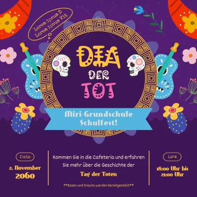 Lila und goldener Kitsch Dia de los Muertos Werbung