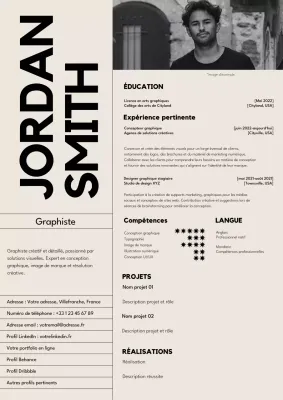 Curriculum vitae de graphiste tendance noir et beige