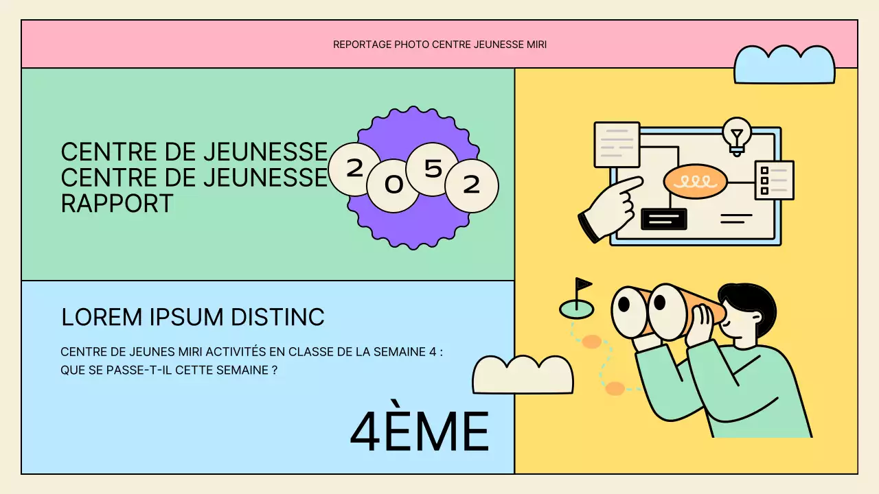 Présentations d'activités du centre de jeunesse jaune et menthe