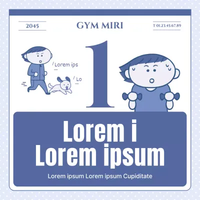 Promouvoir le fitness dans un calendrier rétro bleu et bleu clair