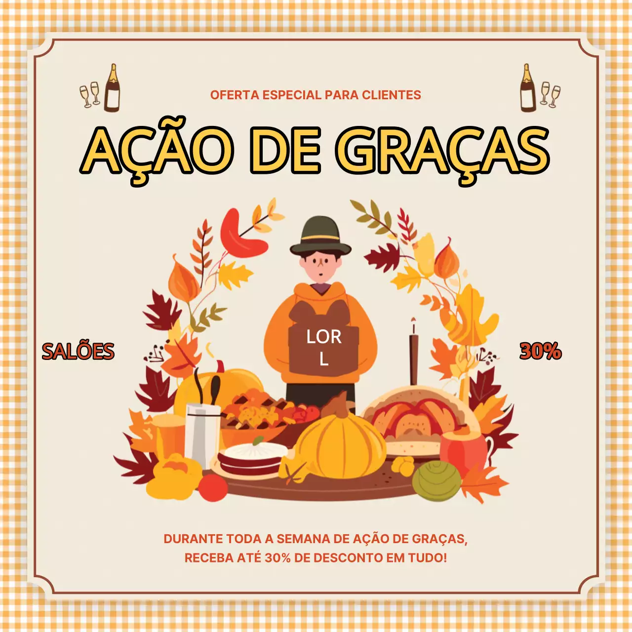 Anúncio simples de Ação de Graças bege e amarelo