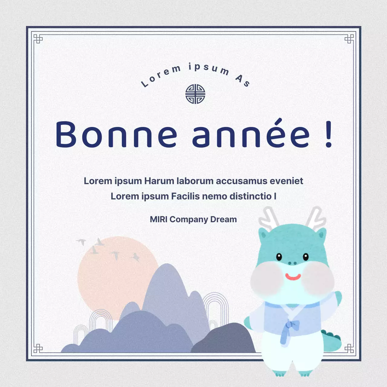 Carte de vœux traditionnelle du Nouvel An en bleu marine et gris